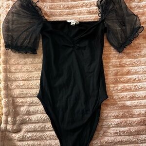 Miss Selfridge Black Sheer Sleeve Bodysuit